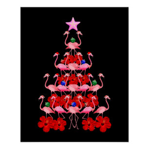 Santa Pink Flamingo Weihnachtsbaum Poster