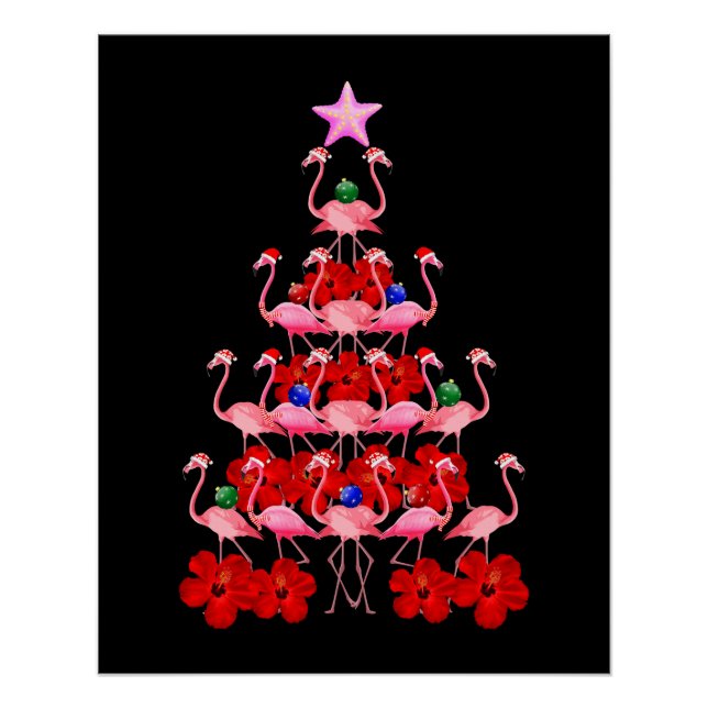 Santa Pink Flamingo Weihnachtsbaum Poster (Vorderseite)