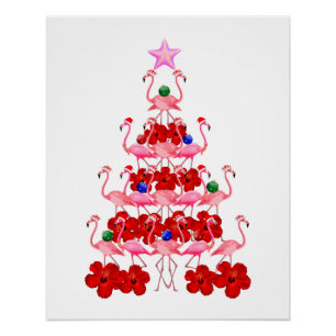 Santa Pink Flamingo Weihnachtsbaum Poster