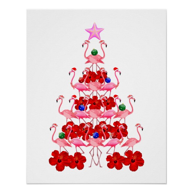 Santa Pink Flamingo Weihnachtsbaum Poster (Vorderseite)