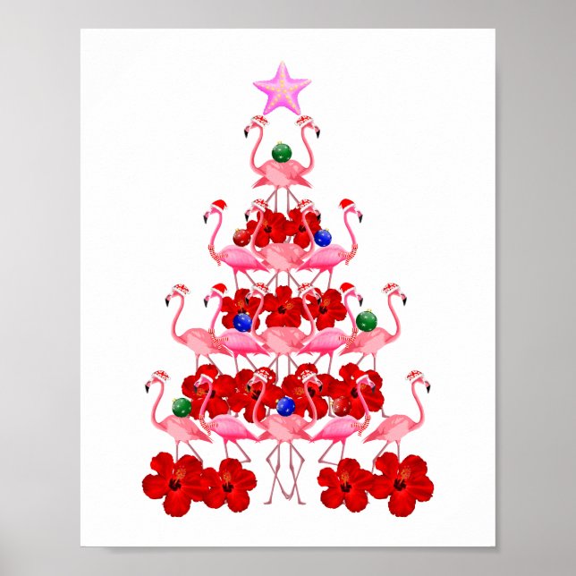 Santa Pink Flamingo Weihnachtsbaum Poster (Vorne)