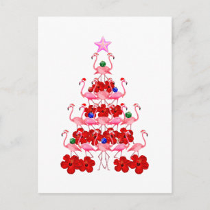Santa Pink Flamingo Weihnachtsbaum Postkarte