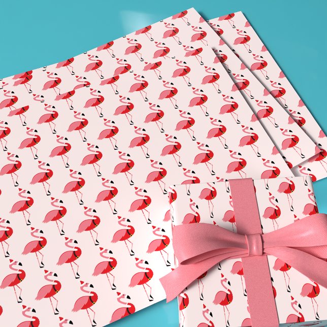 Santa Pink Flamingo Weihnachtsfeiertag Muster Geschenkpapier Set (Get these fun Flamingo Santa wrapping paper sheets for your Christmas celebration.)