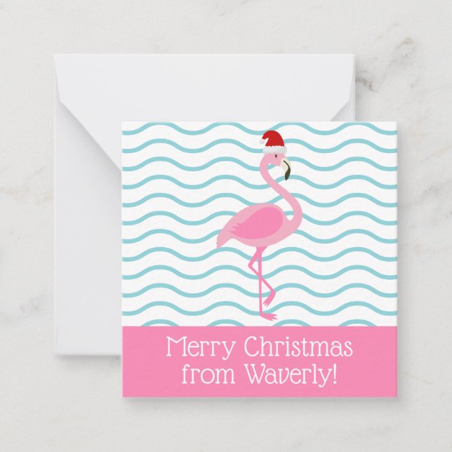 Santa Pink Flamingo Weihnachtskarten Mitteilungskarte (Vorderseite)