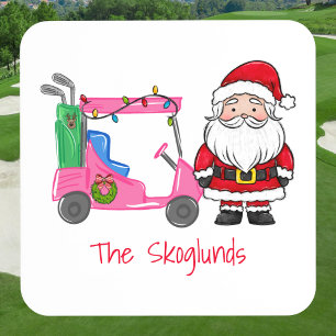 Santa Pink Golf Cart Weihnachten Benutzerdefiniert Getränkeuntersetzer