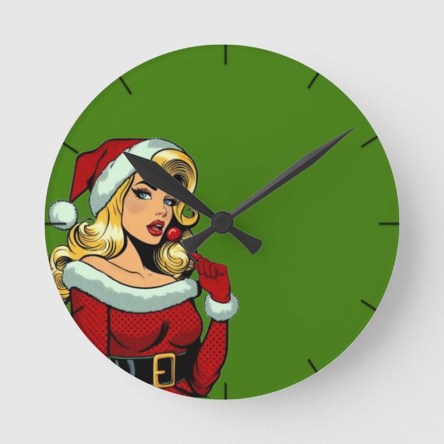 Santa Pinup: Pop Runde Wanduhr (Vorderseite)