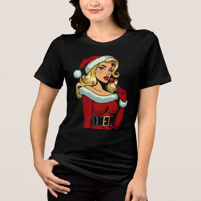 Santa Pinup: Pop Tri-Blend Shirt (Vorderseite)