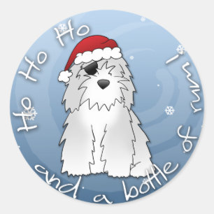 Santa Pirate Old English Sheepdog Runder Aufkleber