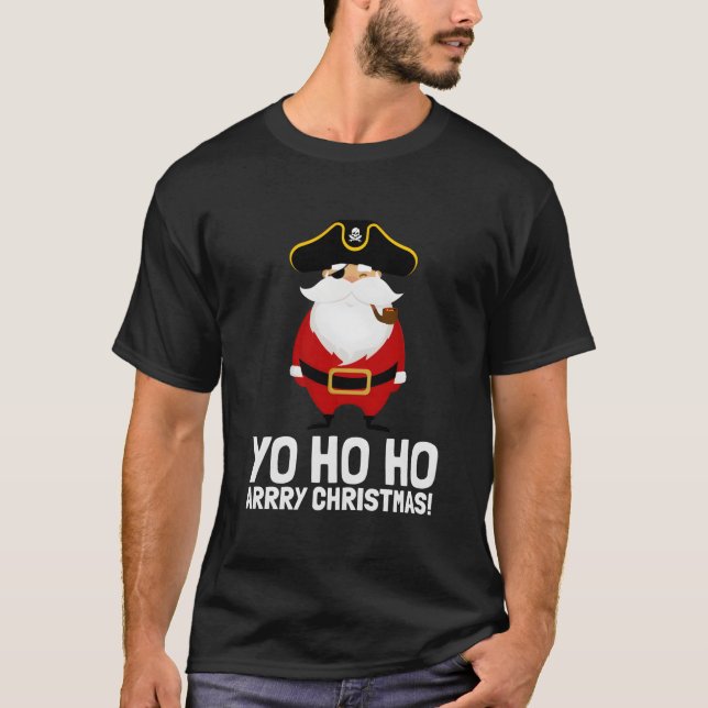 Santa Pirate Yo Ho Ho Arry Eye Patch Captain T-Shirt (Vorderseite)
