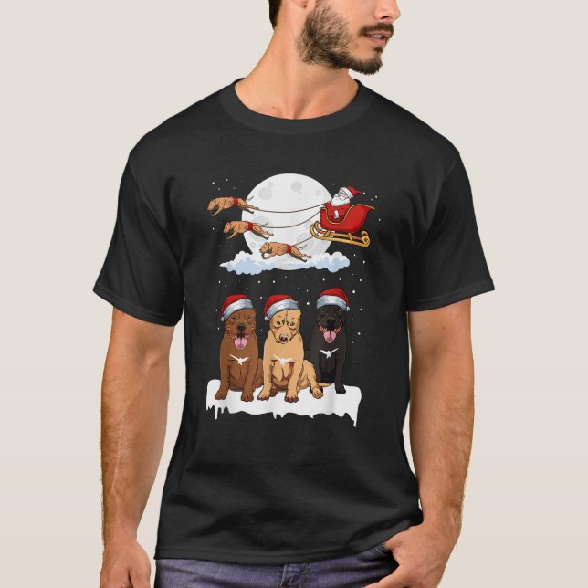 Santa Pitbull Reindeer Sleigh Christmas Pajama Dog T-Shirt (Vorderseite)