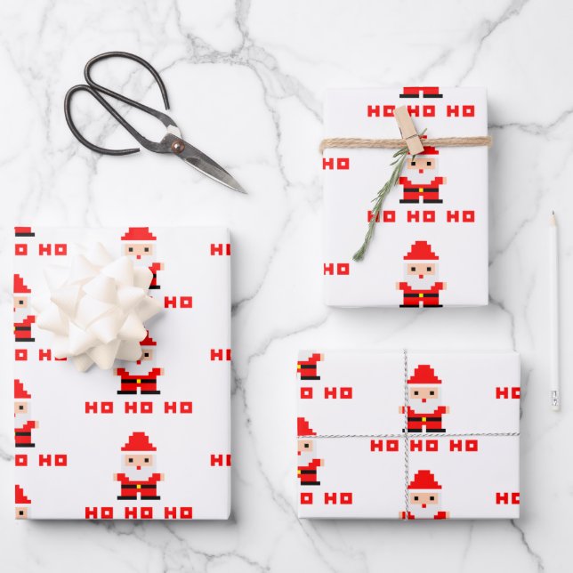 Santa Pixel Art 4 Geschenkpapier Set (Vorderseite)