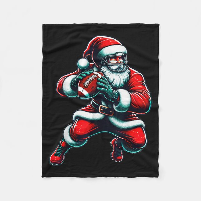 Santa Playing American Football Christmas Women Me Fleecedecke (Vorderseite)