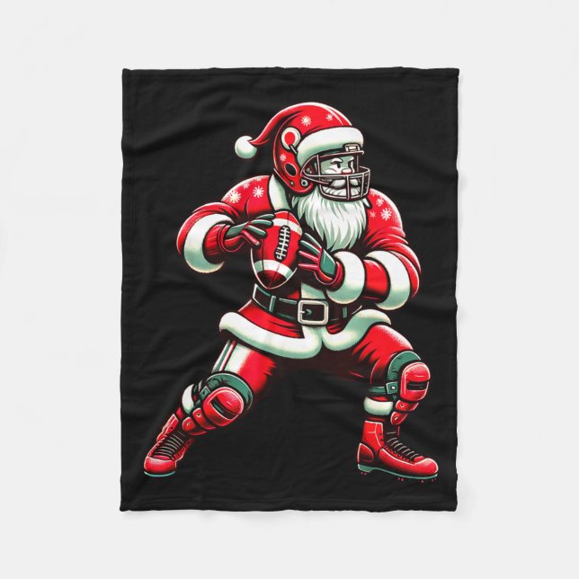 Santa Playing American Football Christmas Women Me Fleecedecke (Vorderseite)