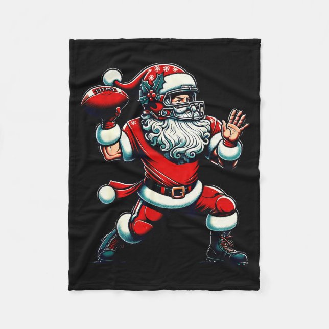 Santa Playing American Football Christmas Women Me Fleecedecke (Vorderseite)