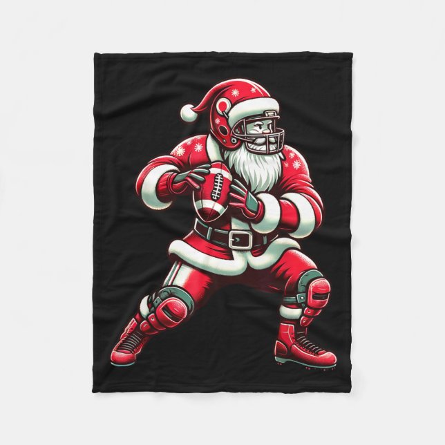 Santa Playing American Football Christmas Women Me Fleecedecke (Vorderseite)