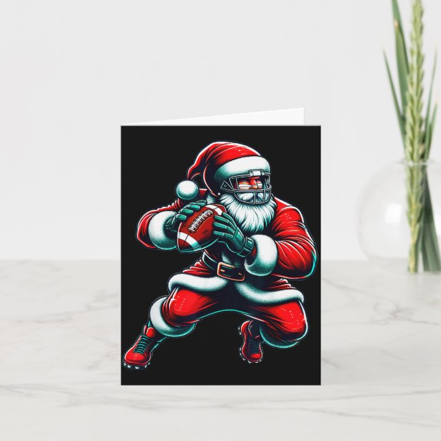 Santa Playing American Football Christmas Women Me Karte (Vorderseite)