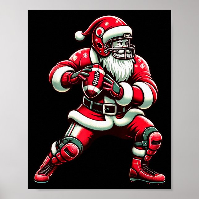 Santa Playing American Football Christmas Women Me Poster (Vorne)
