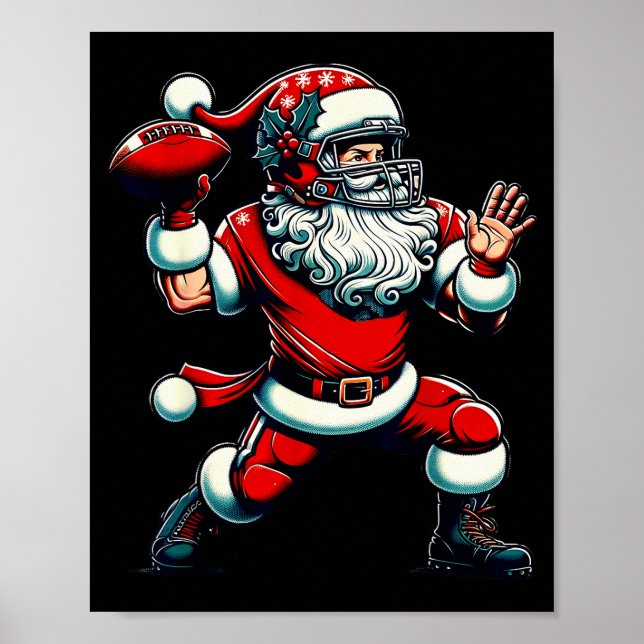 Santa Playing American Football Christmas Women Me Poster (Vorne)