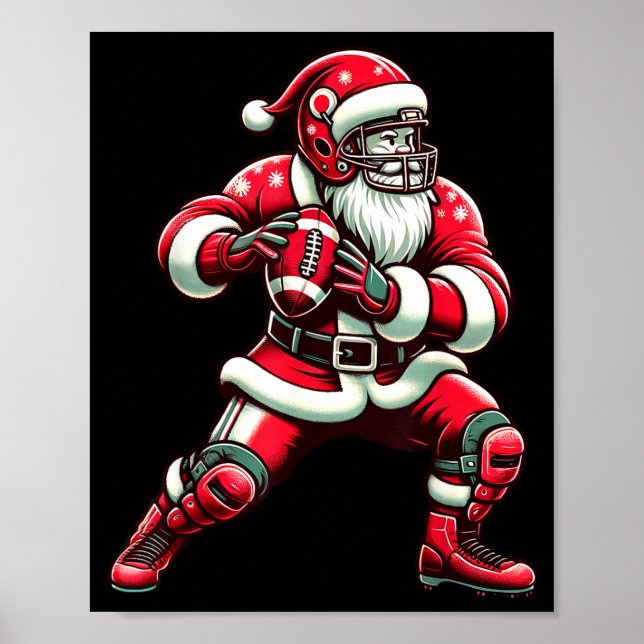 Santa Playing American Football Christmas Women Me Poster (Vorne)