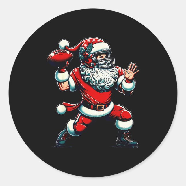 Santa Playing American Football Christmas Women Me Runder Aufkleber (Vorderseite)