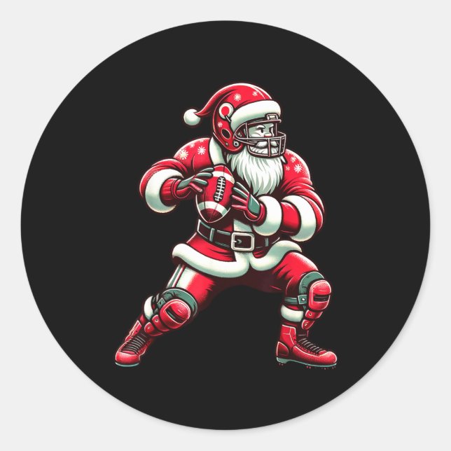 Santa Playing American Football Christmas Women Me Runder Aufkleber (Vorderseite)