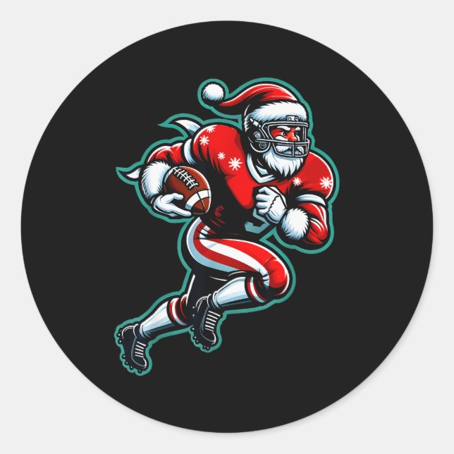 Santa Playing American Football Christmas Women Me Runder Aufkleber (Vorderseite)