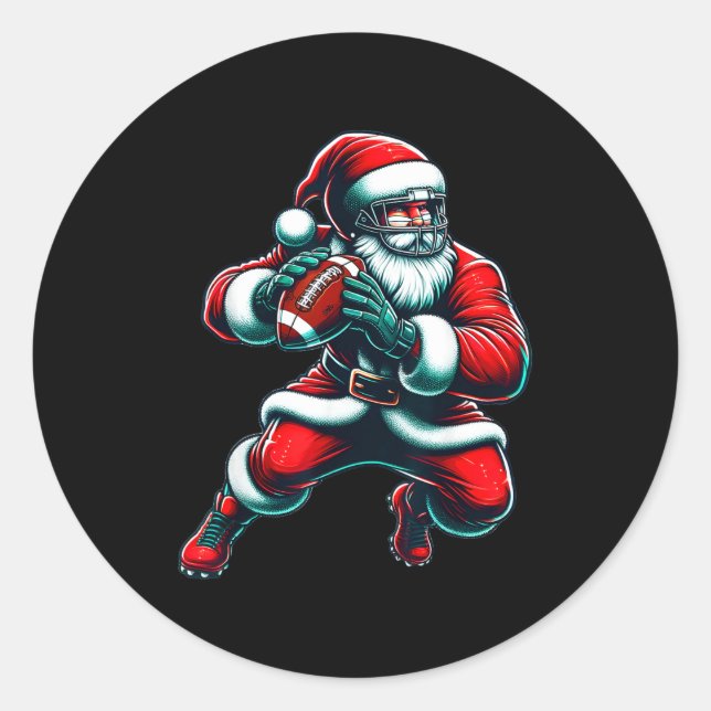 Santa Playing American Football Christmas Women Me Runder Aufkleber (Vorderseite)