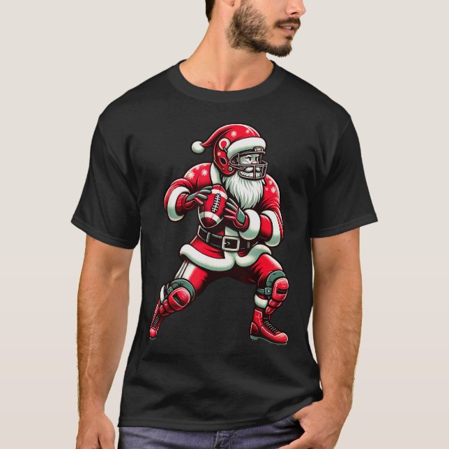 Santa Playing American Football Christmas Women Me T-Shirt (Vorderseite)