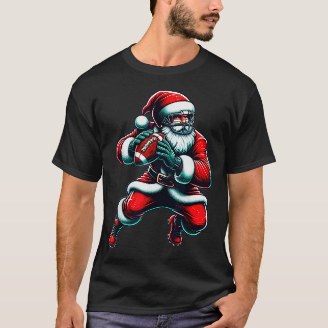 Santa Playing American Football Christmas Women Me T-Shirt (Vorderseite)