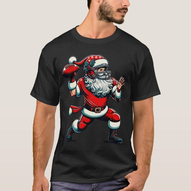 Santa Playing American Football Christmas Women Me T-Shirt (Vorderseite)