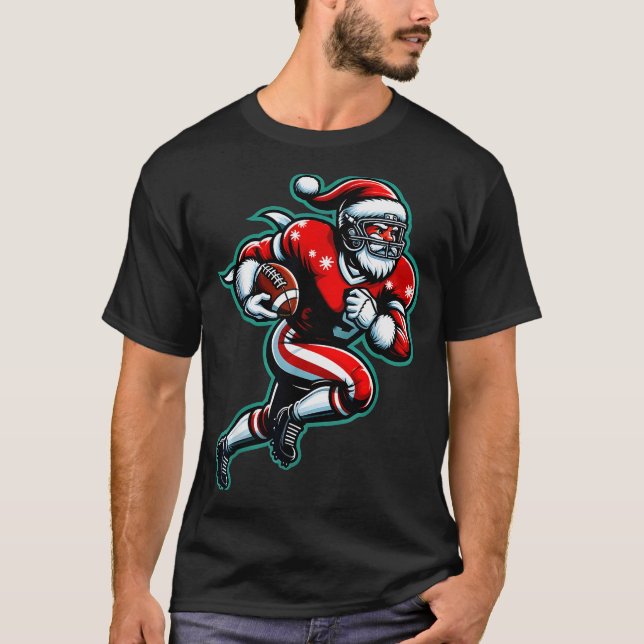 Santa Playing American Football Christmas Women Me T-Shirt (Vorderseite)