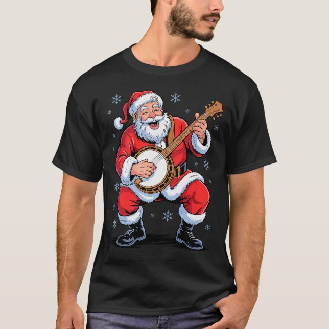 Santa Playing Banjo Funny Holiday Christmas Xmas P T-Shirt (Vorderseite)