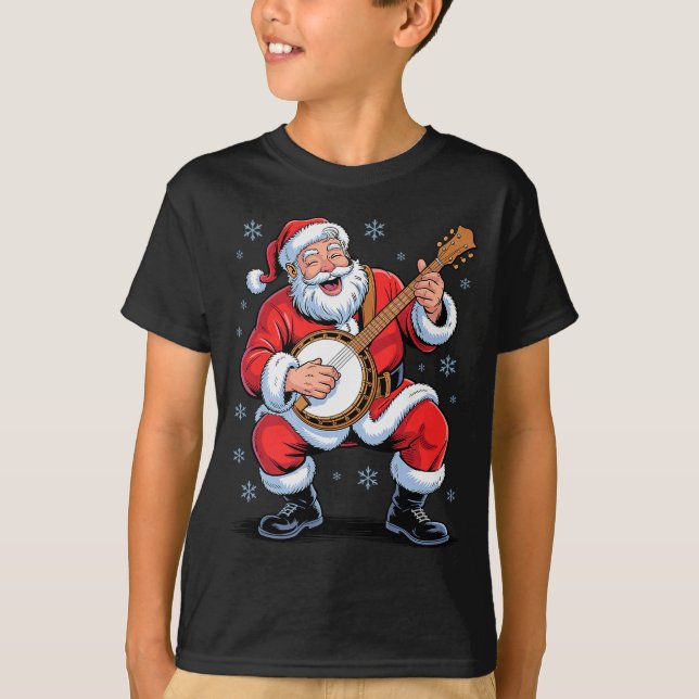 Santa Playing Banjo Funny Holiday Christmas Xmas P T-Shirt (Vorderseite)