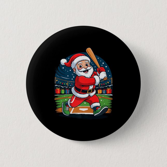 Santa Playing Baseball Funny Holiday Christmas Xma Button (Vorderseite)