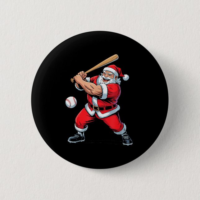 Santa Playing Baseball Funny Holiday Christmas Xma Button (Vorderseite)