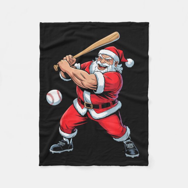 Santa Playing Baseball Funny Holiday Christmas Xma Fleecedecke (Vorderseite)
