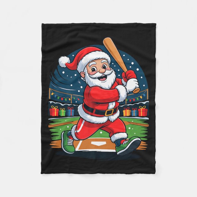 Santa Playing Baseball Funny Holiday Christmas Xma Fleecedecke (Vorderseite)