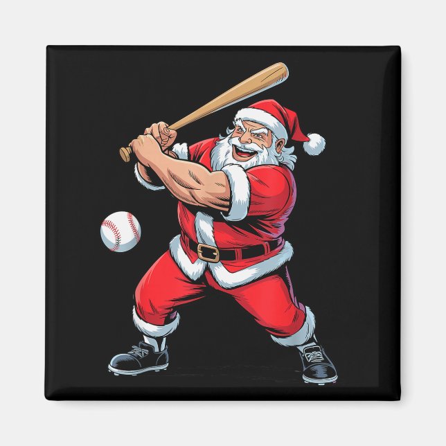Santa Playing Baseball Funny Holiday Christmas Xma Magnet (Vorne)