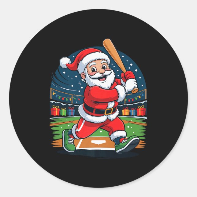 Santa Playing Baseball Funny Holiday Christmas Xma Runder Aufkleber (Vorderseite)
