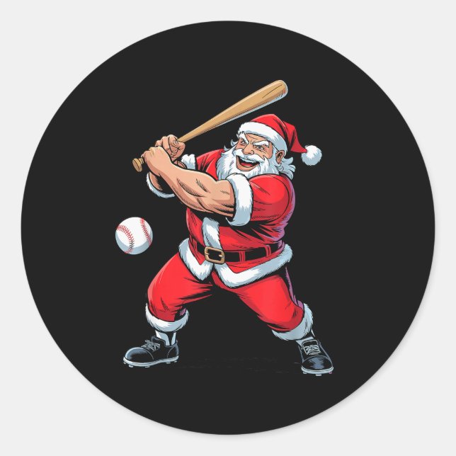 Santa Playing Baseball Funny Holiday Christmas Xma Runder Aufkleber (Vorderseite)