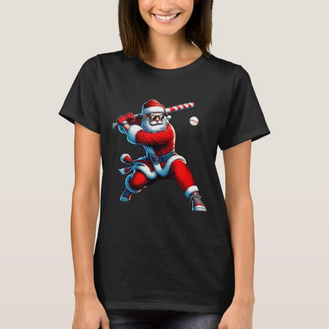 Santa Playing Baseball Men Boys Christmas Baseball T-Shirt (Vorderseite)