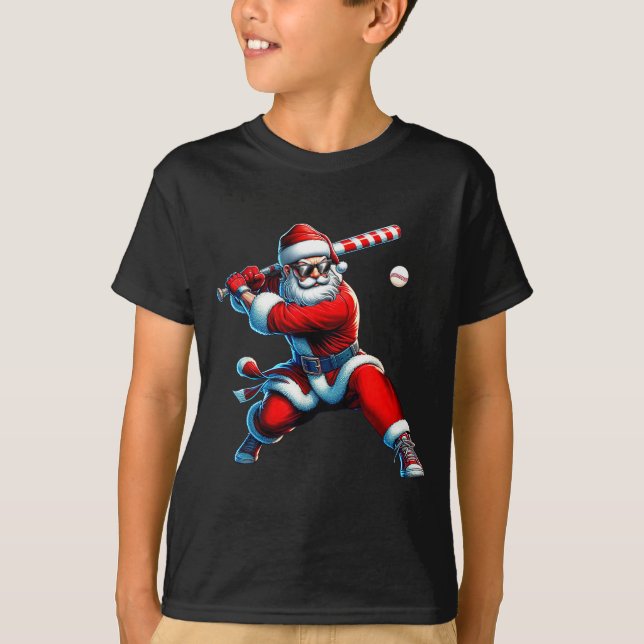 Santa Playing Baseball Men Boys Christmas Baseball T-Shirt (Vorderseite)