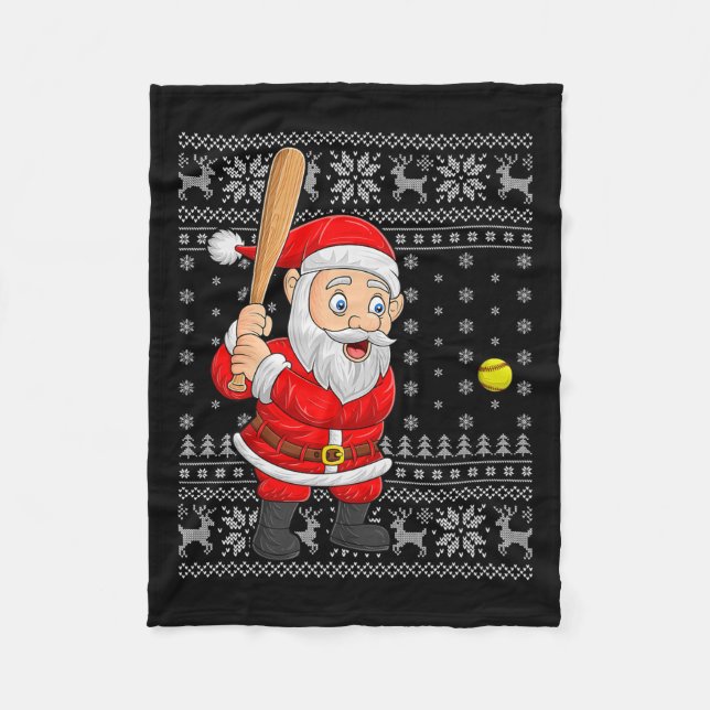 Santa Playing Baseball Softball Ugly Christmas Swe Fleecedecke (Vorderseite)