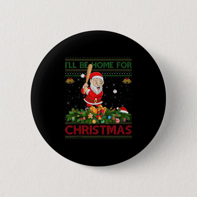 Santa Playing Baseball Ugly Xmas Sweater Style Chr Button (Vorderseite)