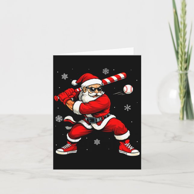 Santa Playing Baseball Xmas Funny Christmas Baseba Karte (Vorderseite)