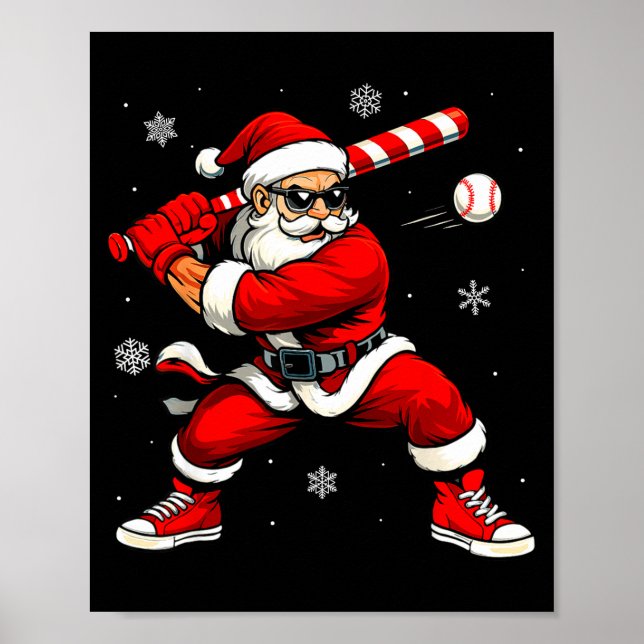 Santa Playing Baseball Xmas Funny Christmas Baseba Poster (Vorne)