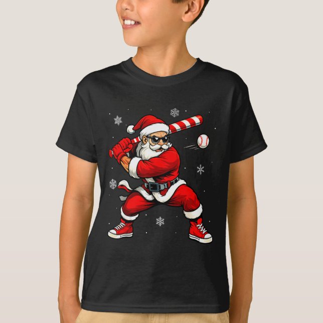 Santa Playing Baseball Xmas Funny Christmas Baseba T-Shirt (Vorderseite)