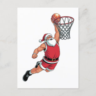 Santa Playing Basketball Weihnachten Sport Liebhab Einladungspostkarte