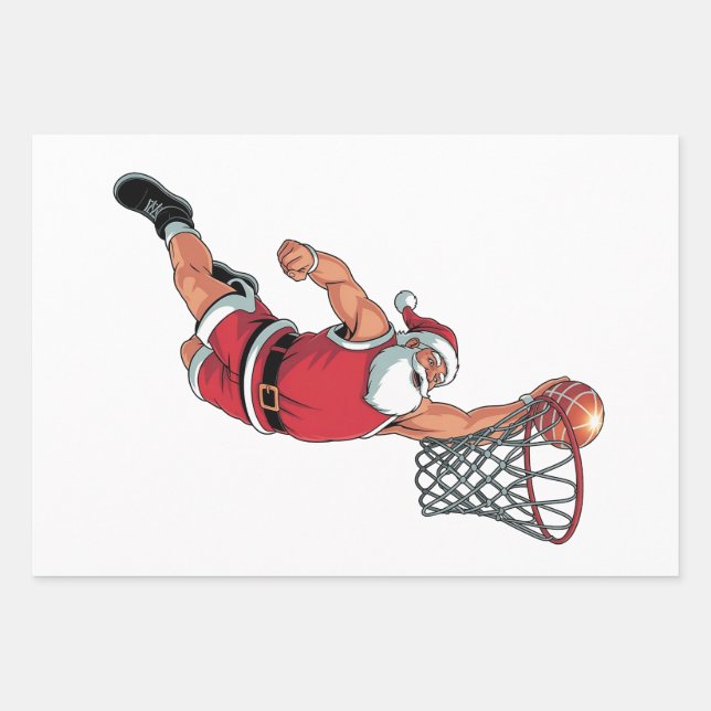Santa Playing Basketball Weihnachten Sport Liebhab Geschenkpapier Set (Vorderseite)