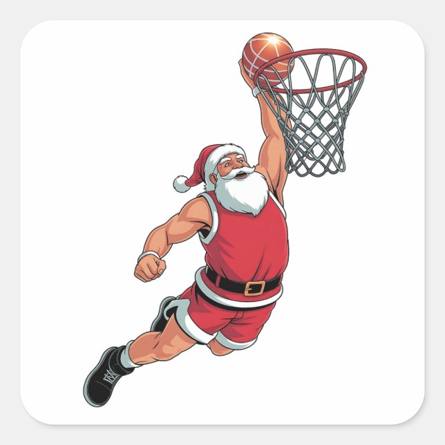 Santa Playing Basketball Weihnachten Sport Liebhab Quadratischer Aufkleber (Vorderseite)